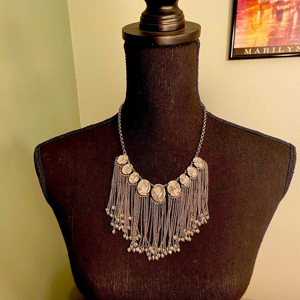 Ann Taylor Tassel Drop Necklace with Glass Stones NWT